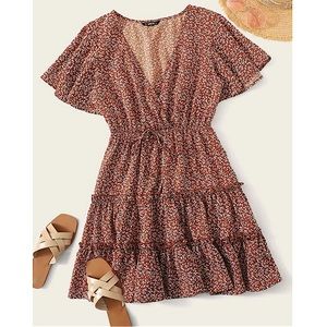 Floral flutter sleeve tiered dress